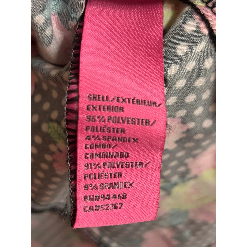 Betsey Johnson Womens XL Floral Polka Dot Mesh Long Sleeve Top Black Pink V-Neck - Picture 8 of 12